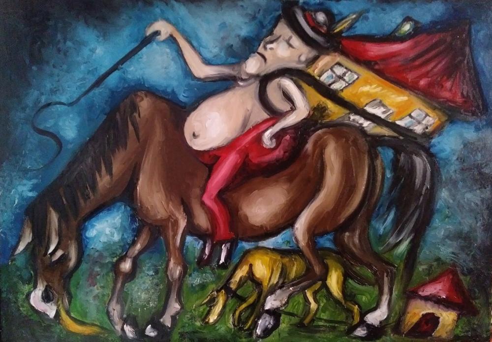 Człowiek na Koniu - sprzedam obraz surrealistyczny