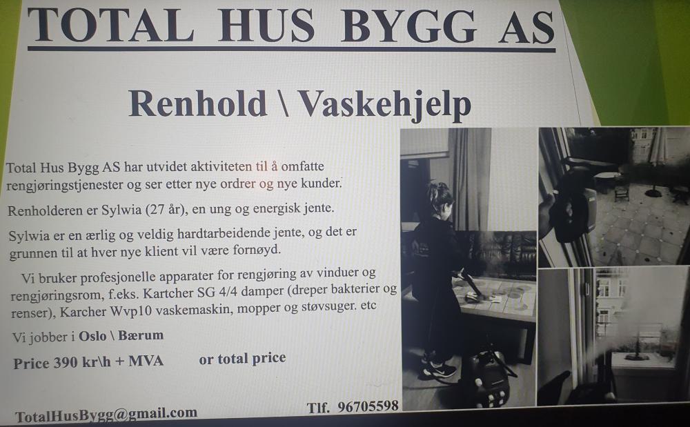 Renhold/ Usługi sprzątające Vinderen / Oslo i okolice / nawiążę współpracę/ przyjmę zlecenia