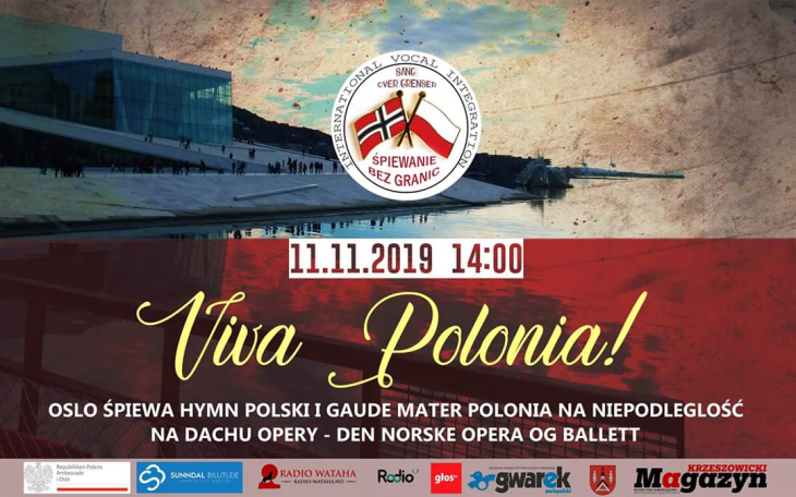 Viva Polonia! Hymn Polski na gmachu Opery w Oslo