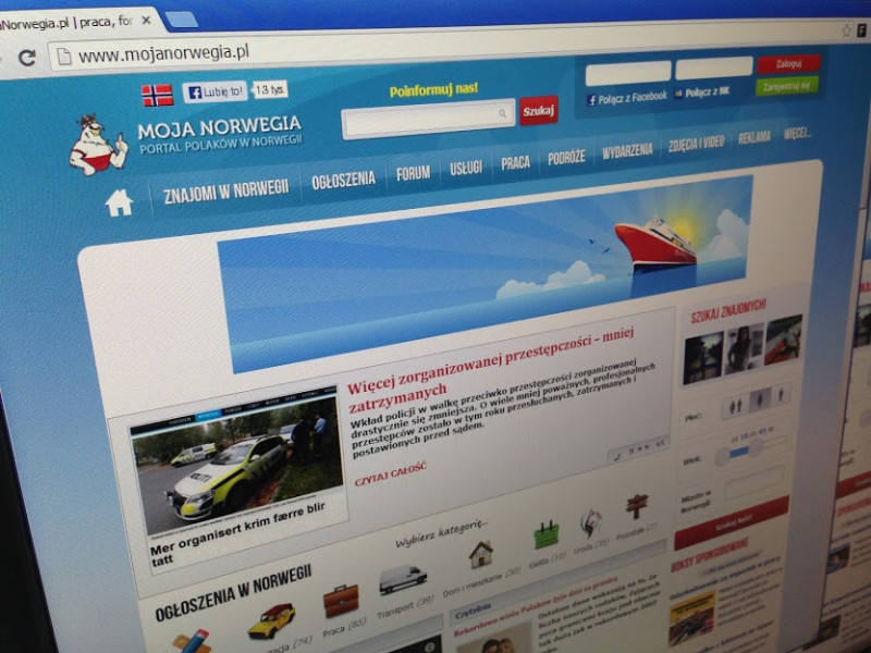 Wygląd strony mojanorwegia.pl w 2013 roku.