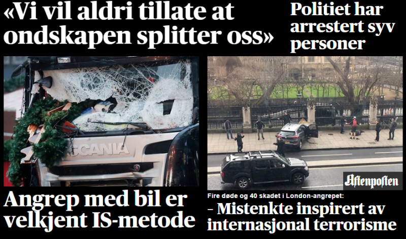 Norweskie media także zauważyły podobieństwo aktu terrorystycznego w Londynie do zamachów ISIS z ubiegłego roku.
