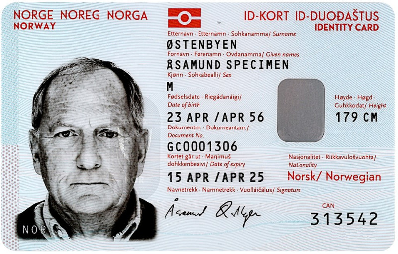 Wzór nowych dowodów osobistych (ID-kort) w Norwegii.