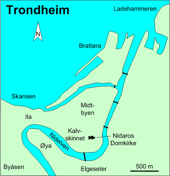 Midtbyen w Trondheim - mapa.