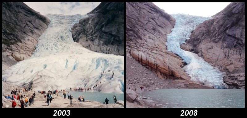 Ponad dekadę temu lodowiec Briksdalbreen wyglądał tak: