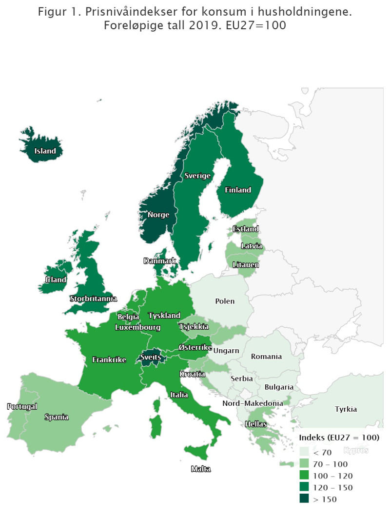 Mapa przedstawiająca poziom wskaźników w krajach Europy.