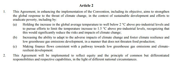 Artykuł 2 z porozumienia COP21. Dotyczący ograniczenia wzrostu temperatury. 