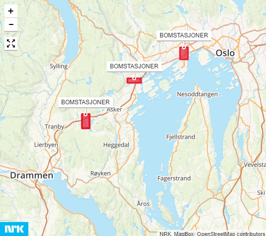 Planowy układ bramek płatniczych na trasie E18 do Oslo w najbliższych latach.