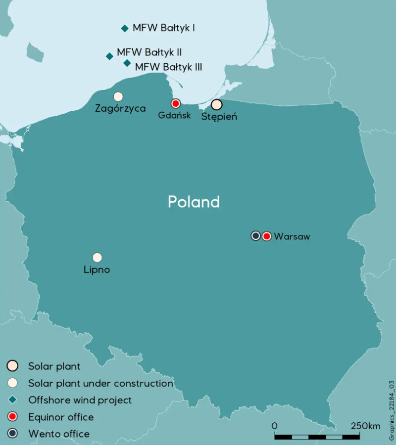 Inwestycje Equinor realizowane na terenie Polski.