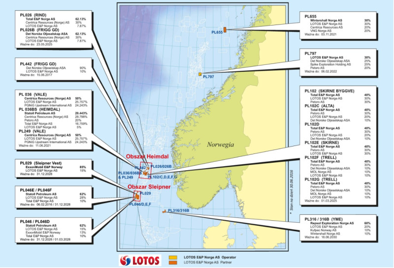 Mapa koncesji LOTOS Exploration & Production Norge.