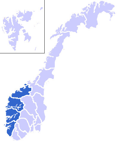 Okręgi wliczające się do Vestlandet, zachodniego regionu Norwegii.