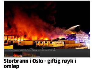 Nocny pożar na złomowcu w Oslo