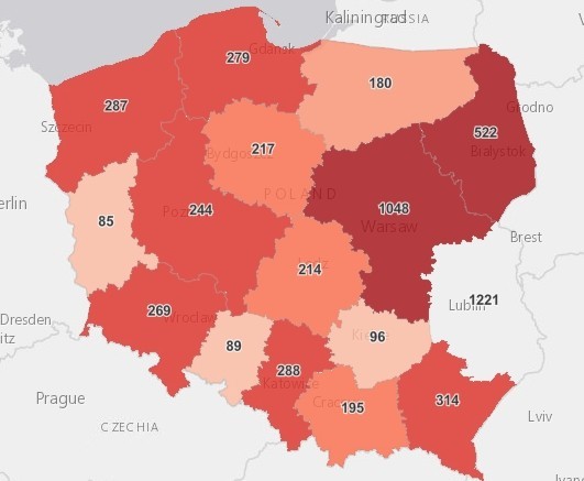 Dzienny wzrost zakażeń w województwach. Dane resortu zdrowia