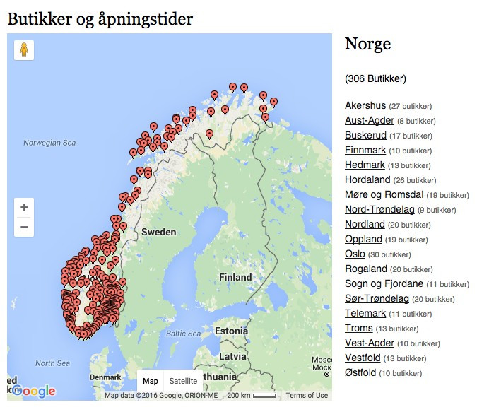 Wszystkie sklepy monopolowe w Norwegii